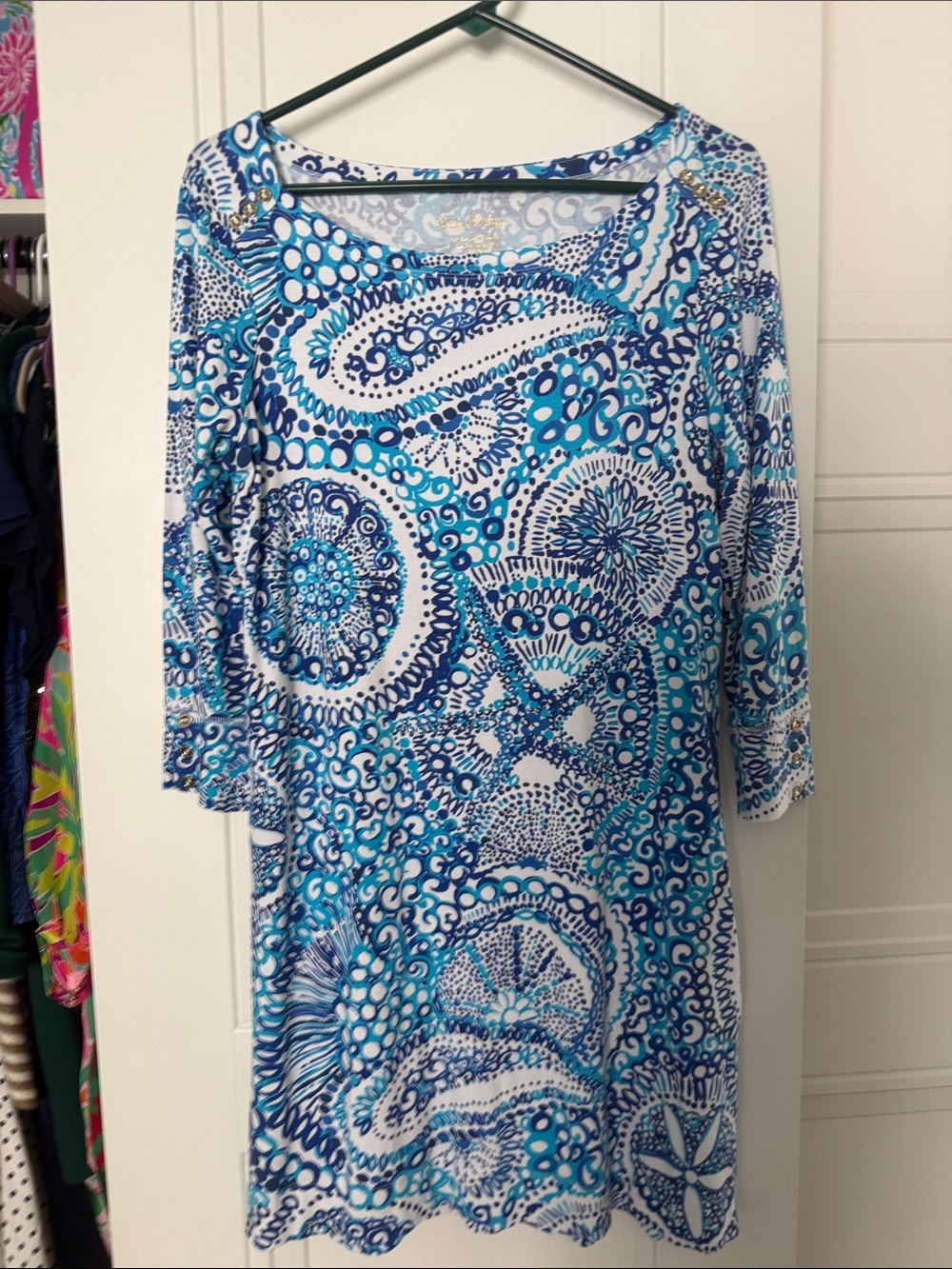 EUC Lilly Pulitzer Blue & White Print Tunic Dress Size Large
